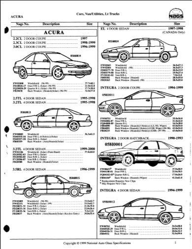 Catálogo NAGS 1949-1989 - Parabrisas y cristales automotrices clásicos